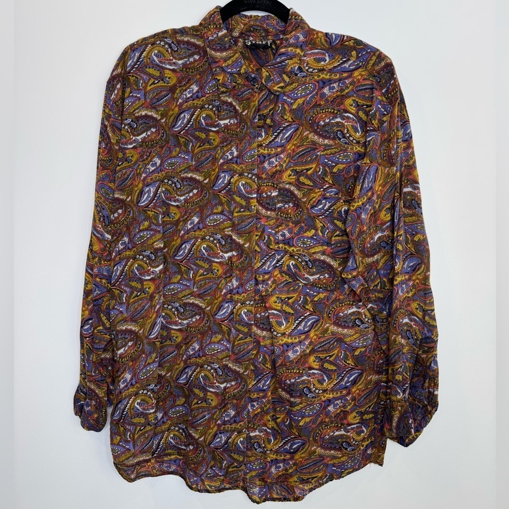 Vintage rayon Paisley boho western Shirt size medium